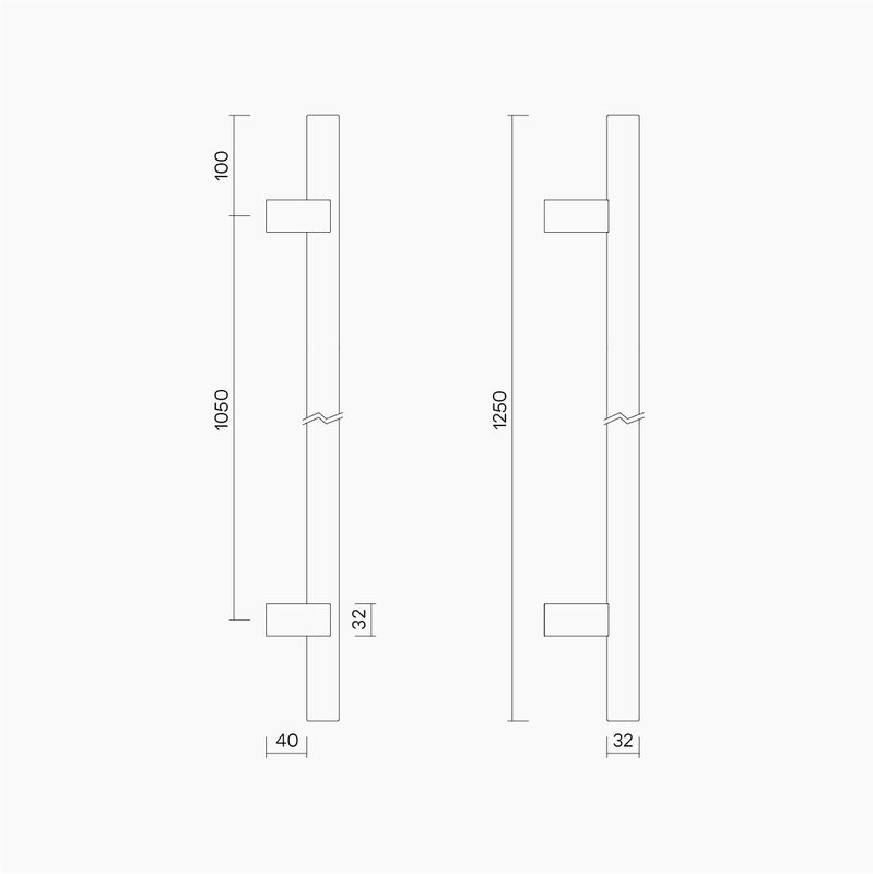 Round Section Offset H-Pull BTB Handle 32 x 1050 CTC x 1250 OA WHITE OAK