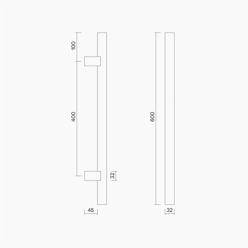 Round Section H-Pull BTB Handle 32 x 400 CTC x 600 OA WHITE OAK