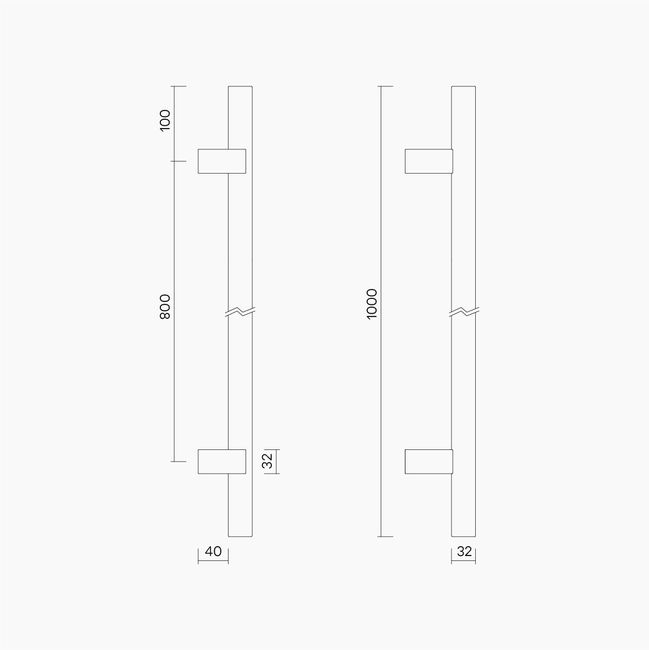 Round Section Offset H-Pull BTB Handle 32 x 800 CTC x 1000 OA WHITE OAK