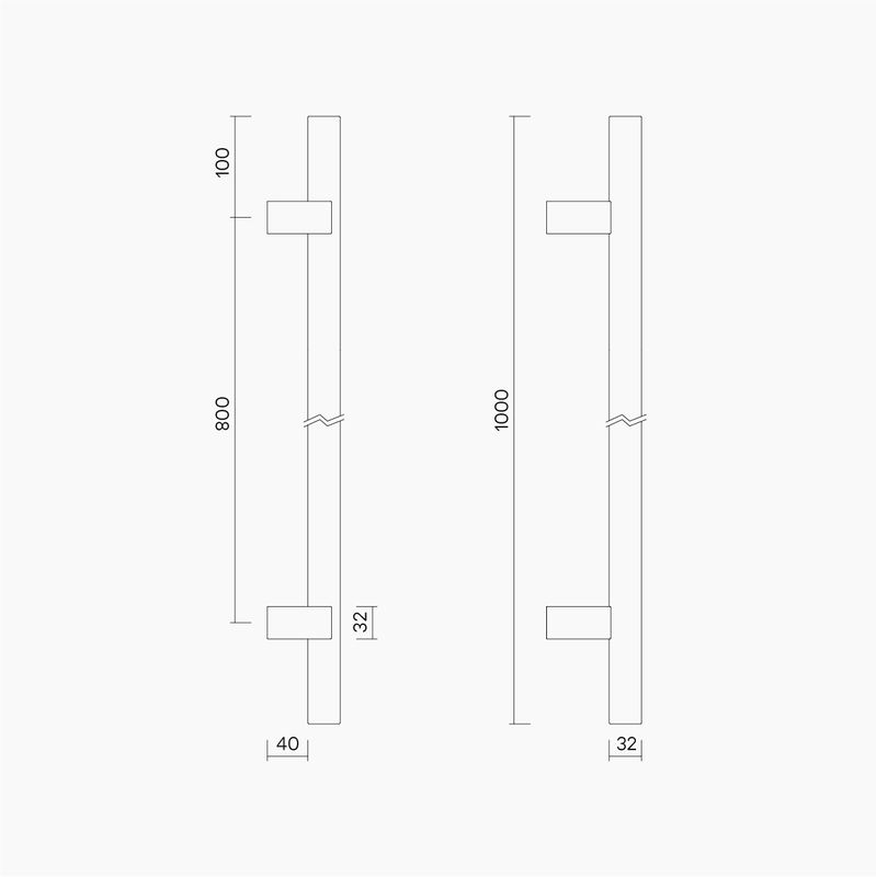 Round Section Offset H-Pull BTB Handle 32 x 800 CTC x 1000 OA WHITE OAK