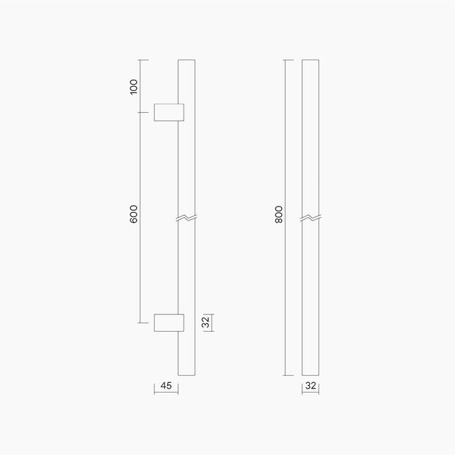 Round Section H-Pull BTB Handle 32 x 600 CTC x 800 OA WHITE OAK