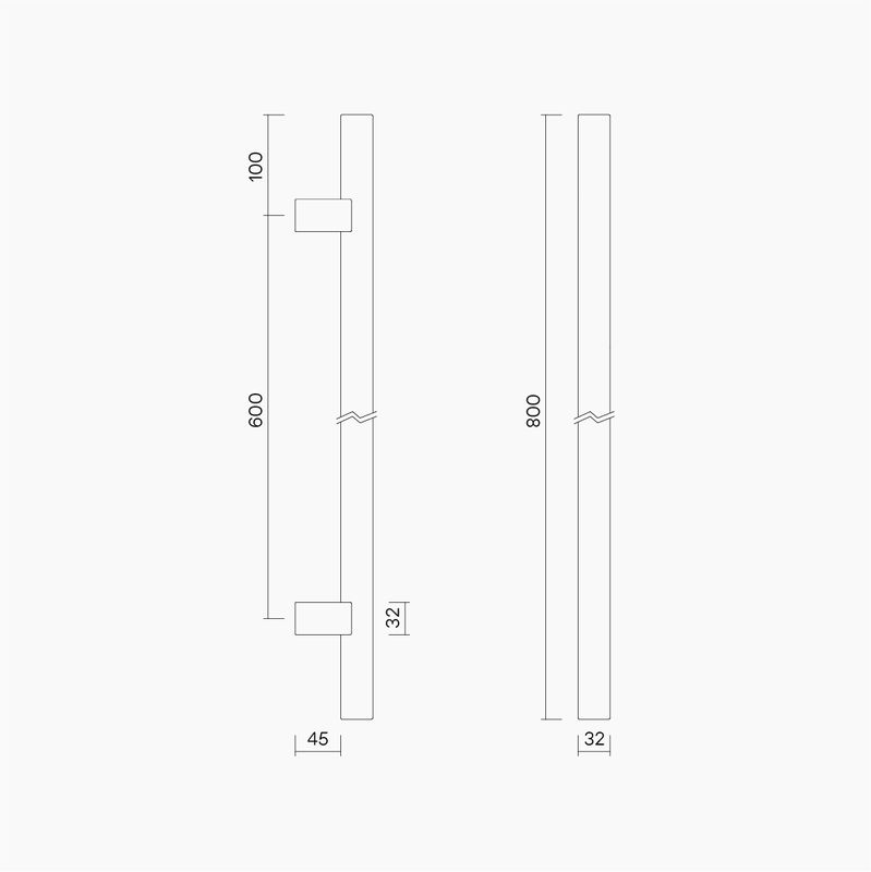 Round Section H-Pull BTB Handle 32 x 600 CTC x 800 OA WHITE OAK