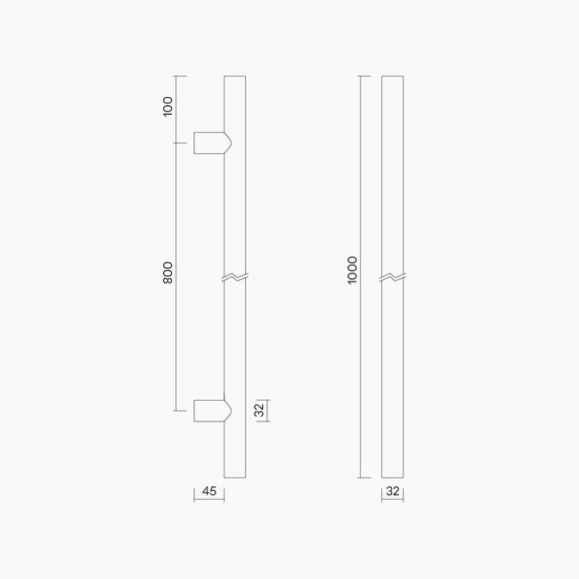 Round Section H-Pull BTB Handle 32 x 800 CTC x 1000 OA WHITE OAK