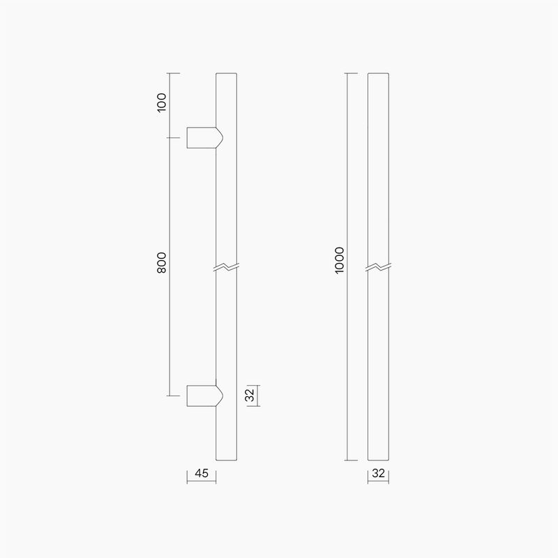 Round Section H-Pull BTB Handle 32 x 800 CTC x 1000 OA WHITE OAK