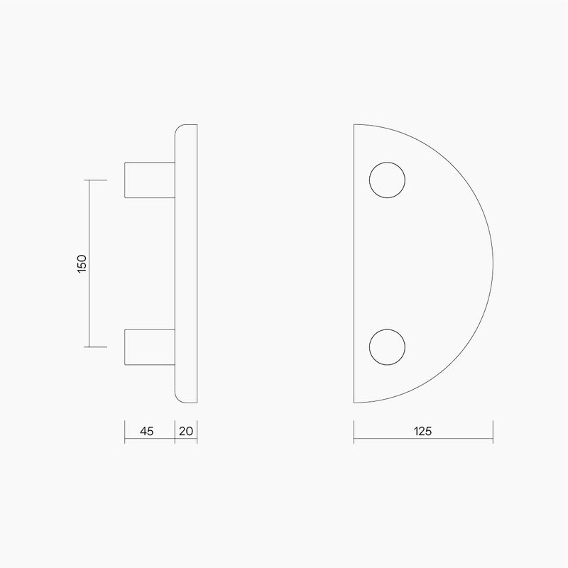 Half Round BTB Handle 250 DIA x 150 CTC WHITE OAK