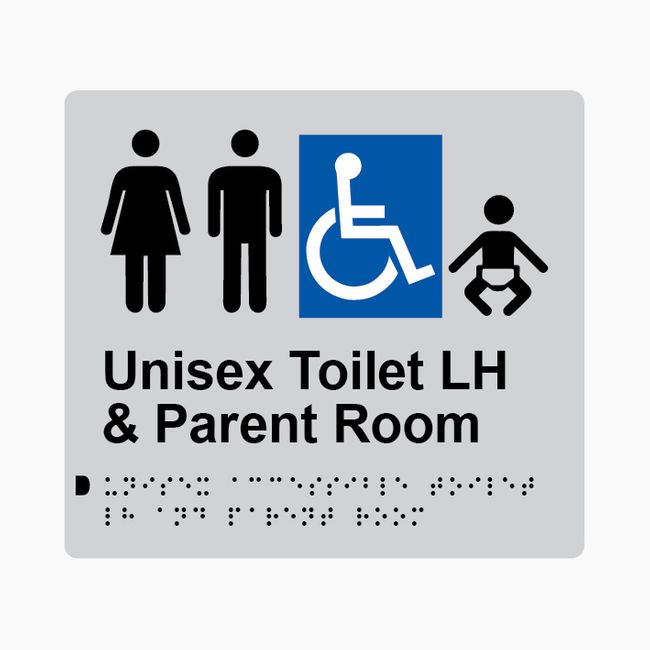 Unisex Accessible Toilet LH & Parent Room Braille Sign 200x180mm SLV