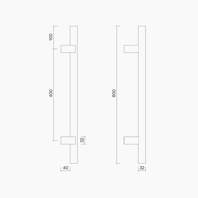 Round Section Offset H-Pull BTB Handle 32 x 400 CTC x 600 OA SSS