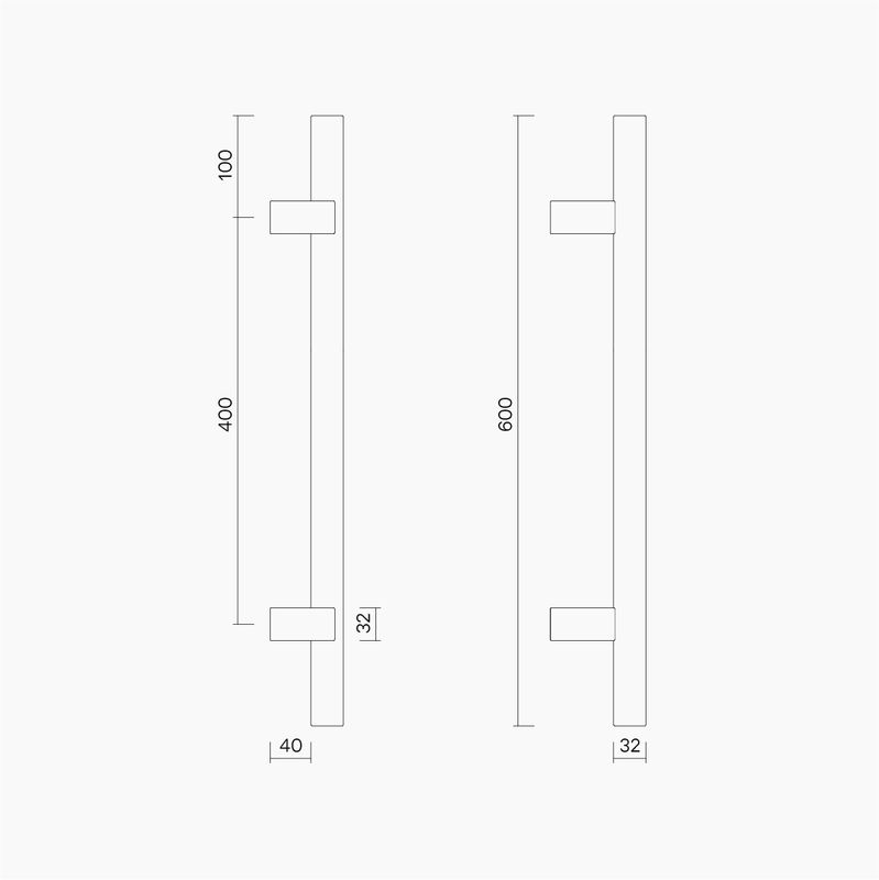 Round Section Offset H-Pull BTB Handle 32 x 400 CTC x 600 OA SSS