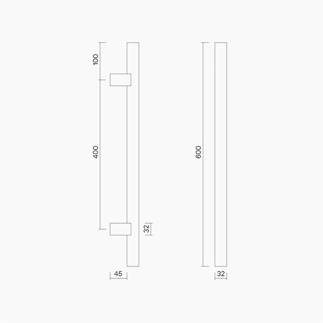 Round Section H-Pull BTB Handle 32 x 400 CTC x 600 OA SSS