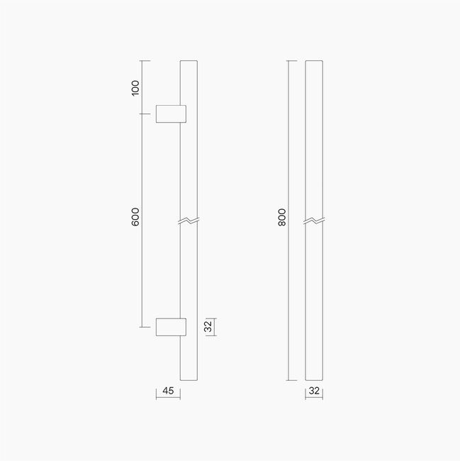 Round Section H-Pull BTB Handle 32 x 600 CTC x 800 OA SSS