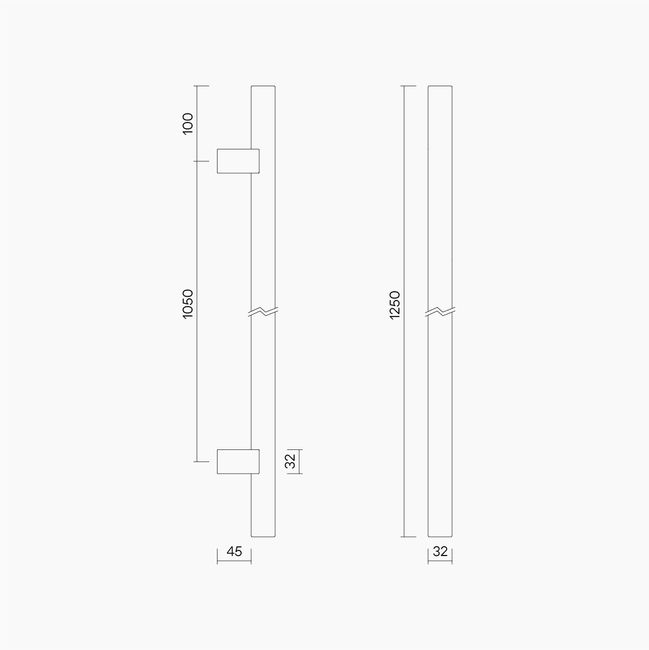 Round Section H-Pull BTB Handle 32 x 1050 CTC x 1250 OA SSS