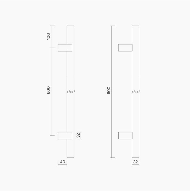 Round Section Offset H-Pull BTB Handle 32 x 600 CTC x 800 OA SSS