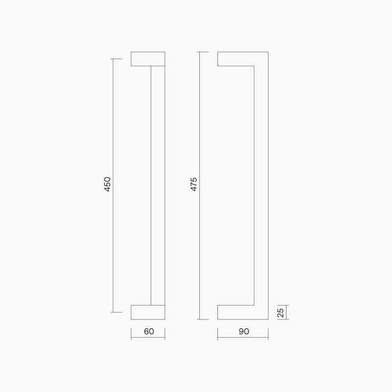 Square Section Offset BTB Handle 25 x 450 CTC x 475 OA SSS