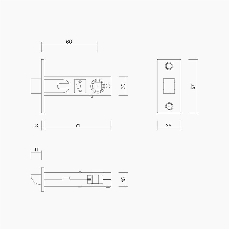 Tubular Latch 60mm Backset SSS