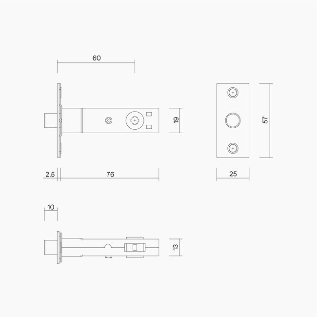 Tubular Bolt 60mm Backset SSS