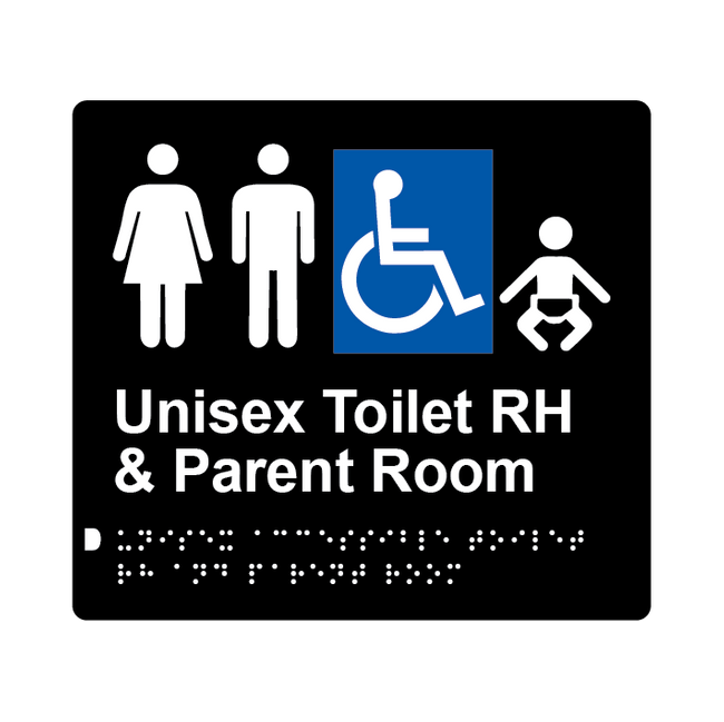 L1033 Unisex Accessible Toilet RH & Parent Room Braille Sign 200x180mm