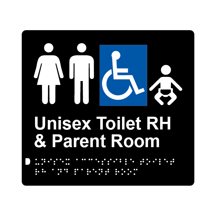 L1033 Unisex Accessible Toilet RH & Parent Room Braille Sign 200x180mm