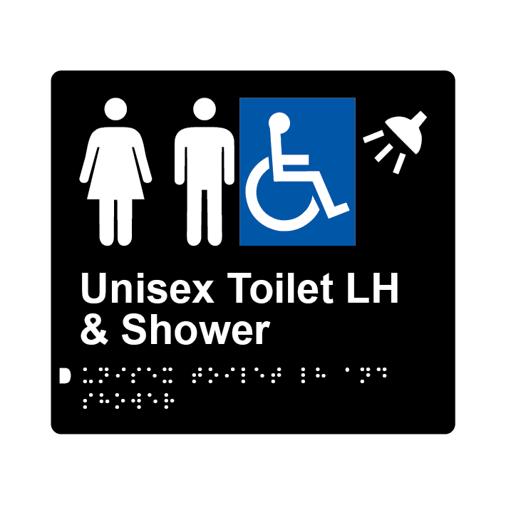 L1043 Unisex Accessible Toilet LH & Shower Braille Sign 200x180mm