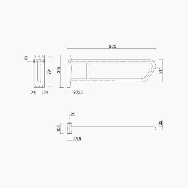 P0925 Disabled Pull Down Grab Bar 850mm x 315mm*