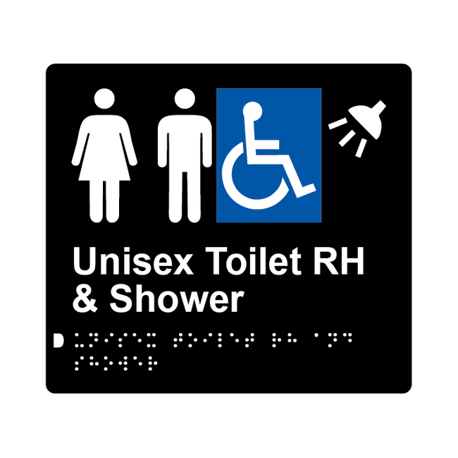 L1046 Unisex Accessible Toilet RH & Shower Braille Sign 200x180mm