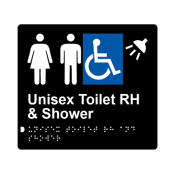 L1046 Unisex Accessible Toilet RH & Shower Braille Sign 200x180mm
