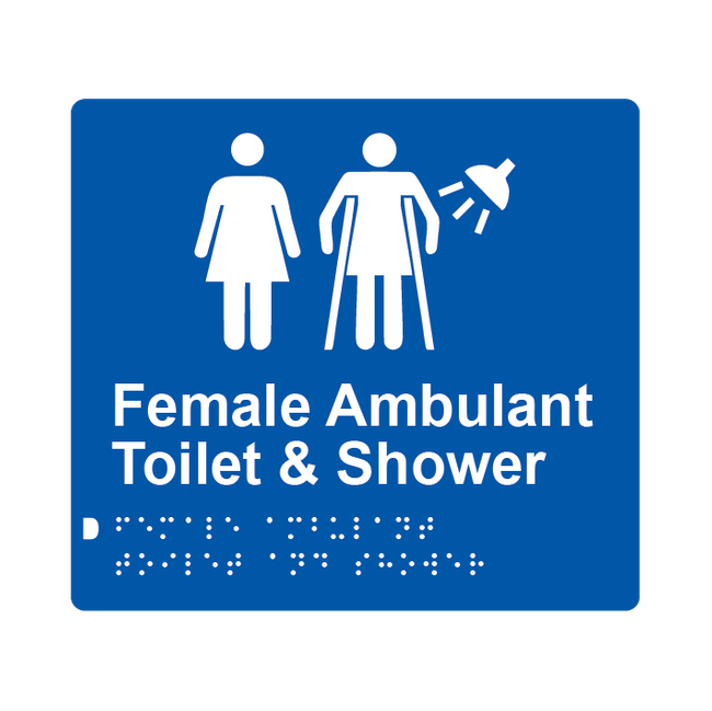 L1057 Female Ambulant Toilet & Shower Braille Sign 200x180mm BLK