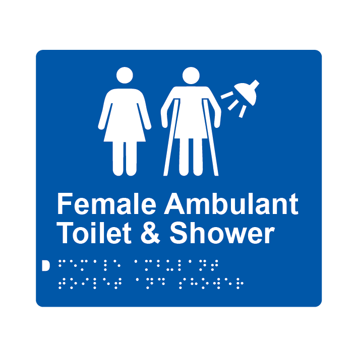 L1057 Female Ambulant Toilet & Shower Braille Sign 200x180mm BLK