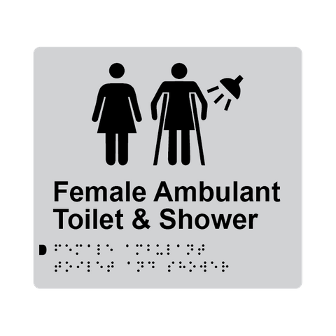 L1057 Female Ambulant Toilet & Shower Braille Sign 200x180mm BLK
