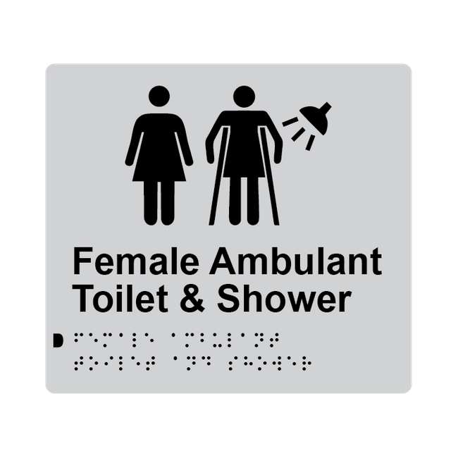 L1057 Female Ambulant Toilet & Shower Braille Sign 200x180mm BLK