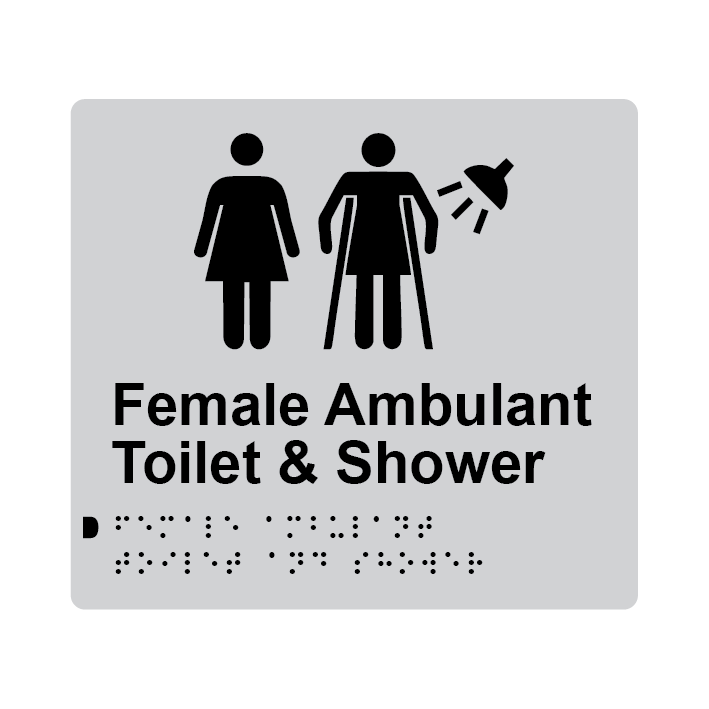 L1057 Female Ambulant Toilet & Shower Braille Sign 200x180mm BLK