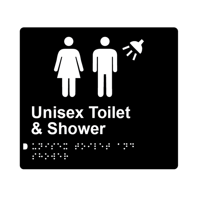 L1040 Unisex Toilet & Shower Braille Sign 200x180mm
