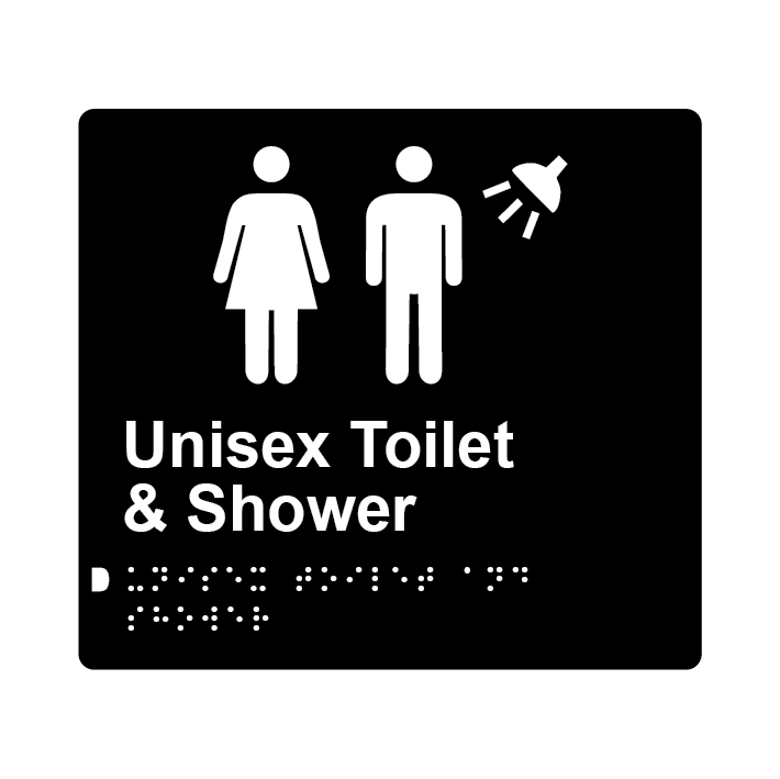 L1040 Unisex Toilet & Shower Braille Sign 200x180mm