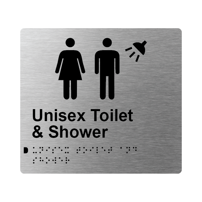 L1040 Unisex Toilet & Shower Braille Sign 200x180mm