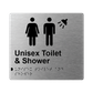 L1040 Unisex Toilet & Shower Braille Sign 200x180mm
