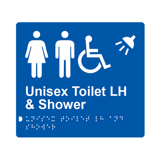 L1043 Unisex Accessible Toilet LH & Shower Braille Sign 200x180mm