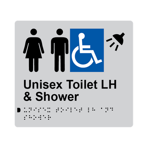 L1043 Unisex Accessible Toilet LH & Shower Braille Sign 200x180mm