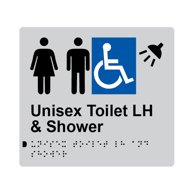 L1043 Unisex Accessible Toilet LH & Shower Braille Sign 200x180mm