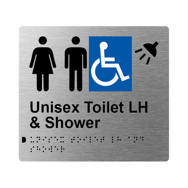 L1043 Unisex Accessible Toilet LH & Shower Braille Sign 200x180mm