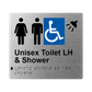 L1043 Unisex Accessible Toilet LH & Shower Braille Sign 200x180mm