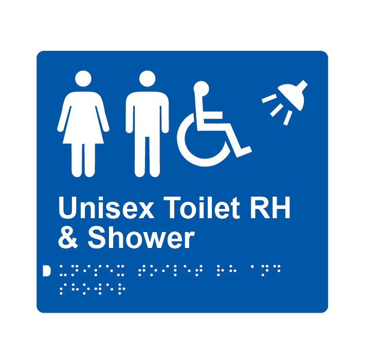 L1046 Unisex Accessible Toilet RH & Shower Braille Sign 200x180mm