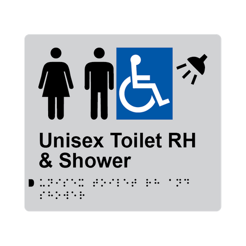 L1046 Unisex Accessible Toilet RH & Shower Braille Sign 200x180mm