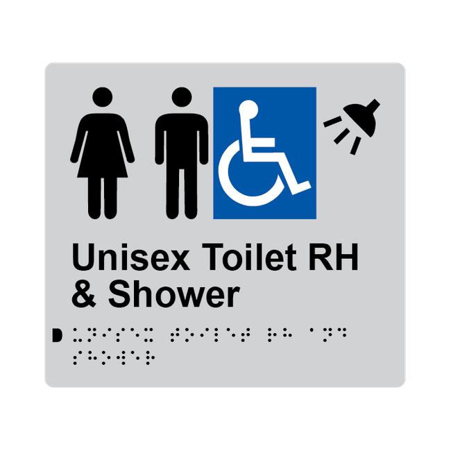 L1046 Unisex Accessible Toilet RH & Shower Braille Sign 200x180mm