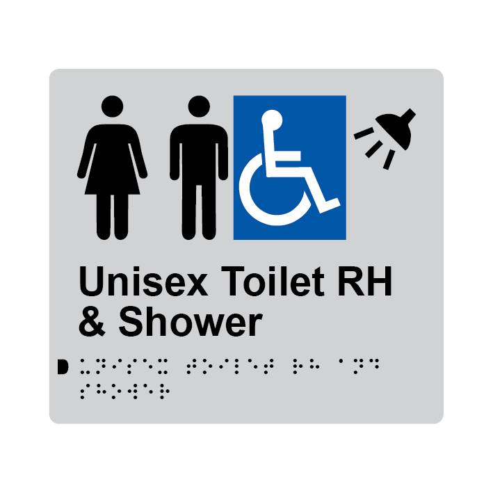 L1046 Unisex Accessible Toilet RH & Shower Braille Sign 200x180mm