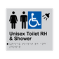 L1046 Unisex Accessible Toilet RH & Shower Braille Sign 200x180mm