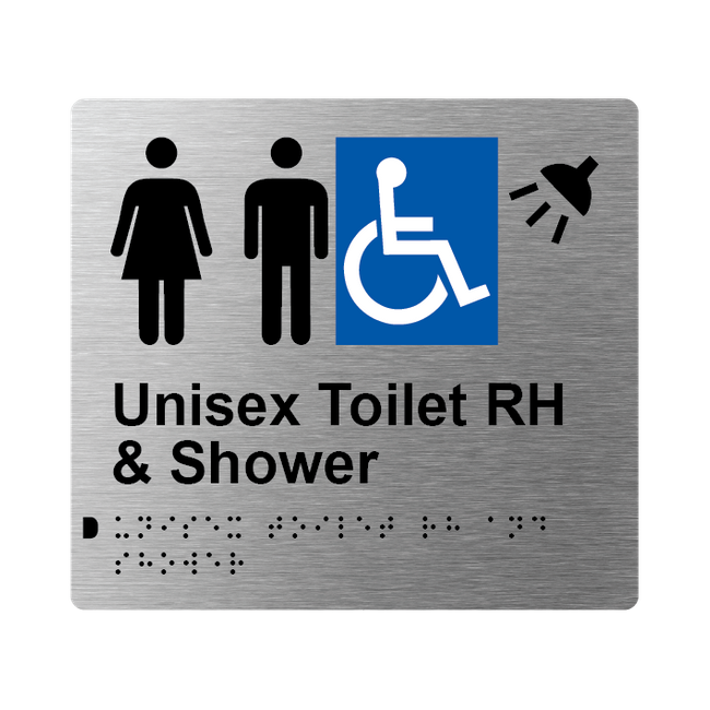 L1046 Unisex Accessible Toilet RH & Shower Braille Sign 200x180mm