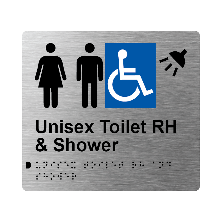 L1046 Unisex Accessible Toilet RH & Shower Braille Sign 200x180mm