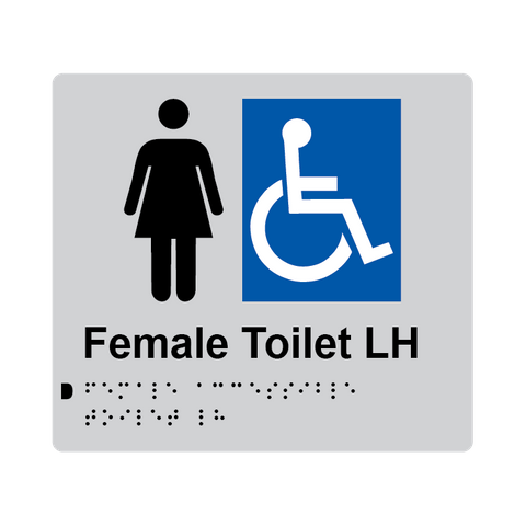 L1020 Female Accessible Toilet LH Braille Sign 200x180mm