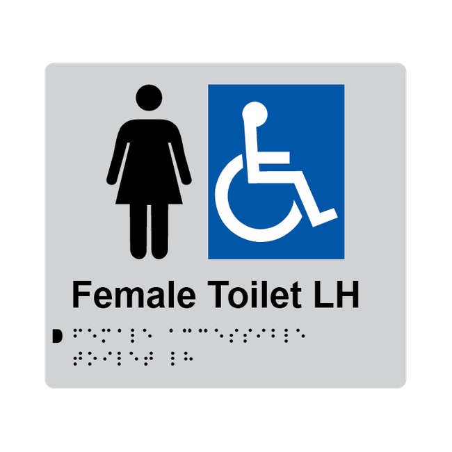 L1020 Female Accessible Toilet LH Braille Sign 200x180mm