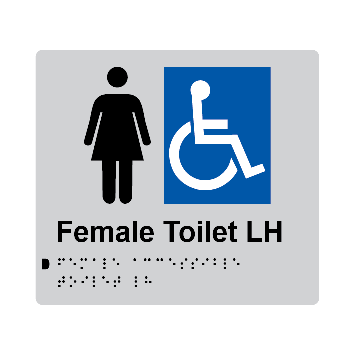 L1020 Female Accessible Toilet LH Braille Sign 200x180mm