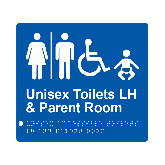 L1030 Unisex Accessible Toilets LH & Parent Room (Airlock) Braille Sign 200x180mm